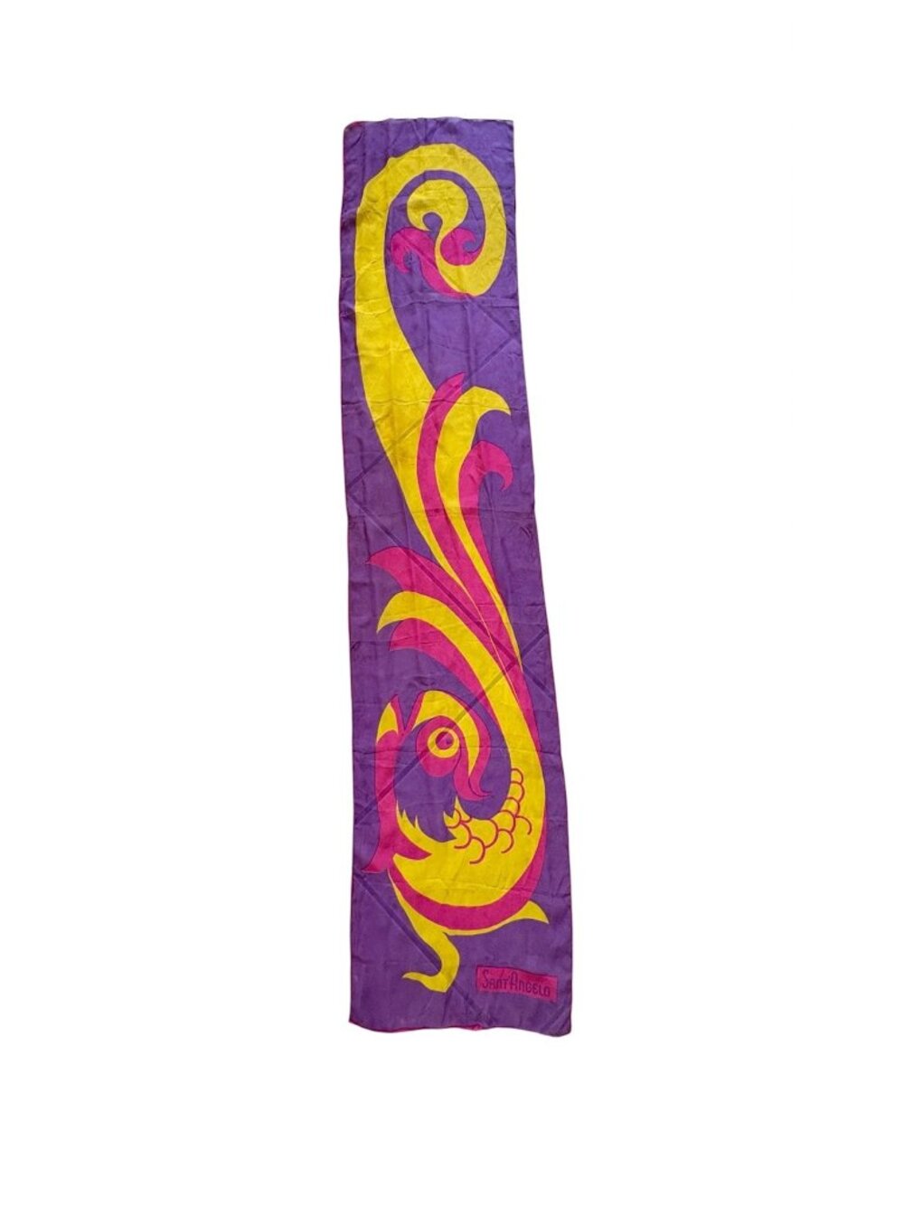 VTG Scarf Giorgio Sant' Angelo Sheer Fish Dragon Print 1970's 61 x 14